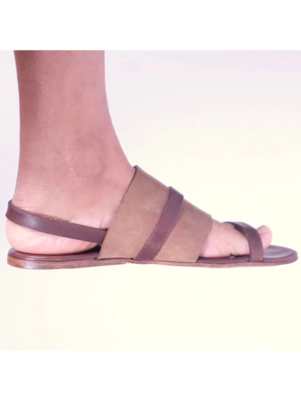 HERMES Tao sandals slides 43 US 10 leather brown silver buckles
